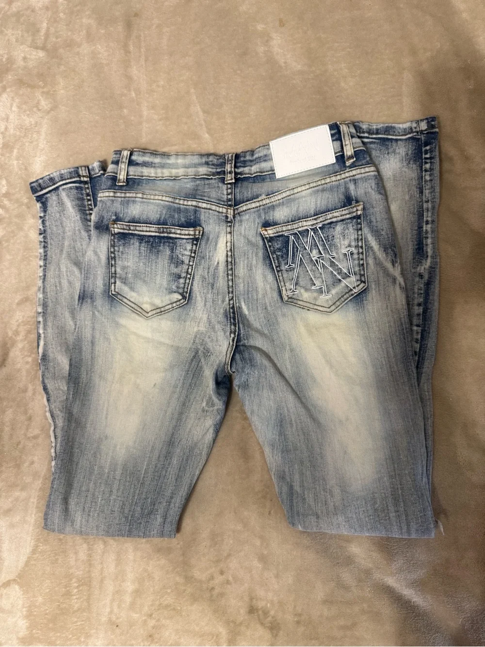 Boohooman Skinny Light Blue Men's Jeans with Embroidered Back Pocket